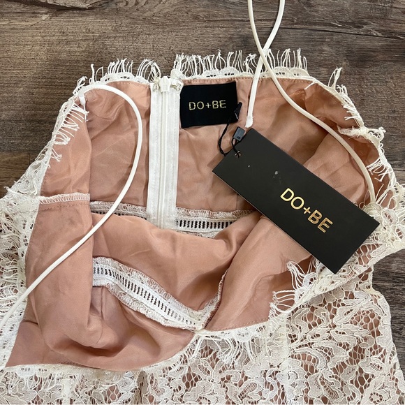 NWT Do+Be White Lace Maxi Dress w/ Spaghetti Straps, Slit, & Blush Pink Liner - Picture 12 of 16